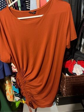 SHEIN Rust Orange Side-Ruched Tunic